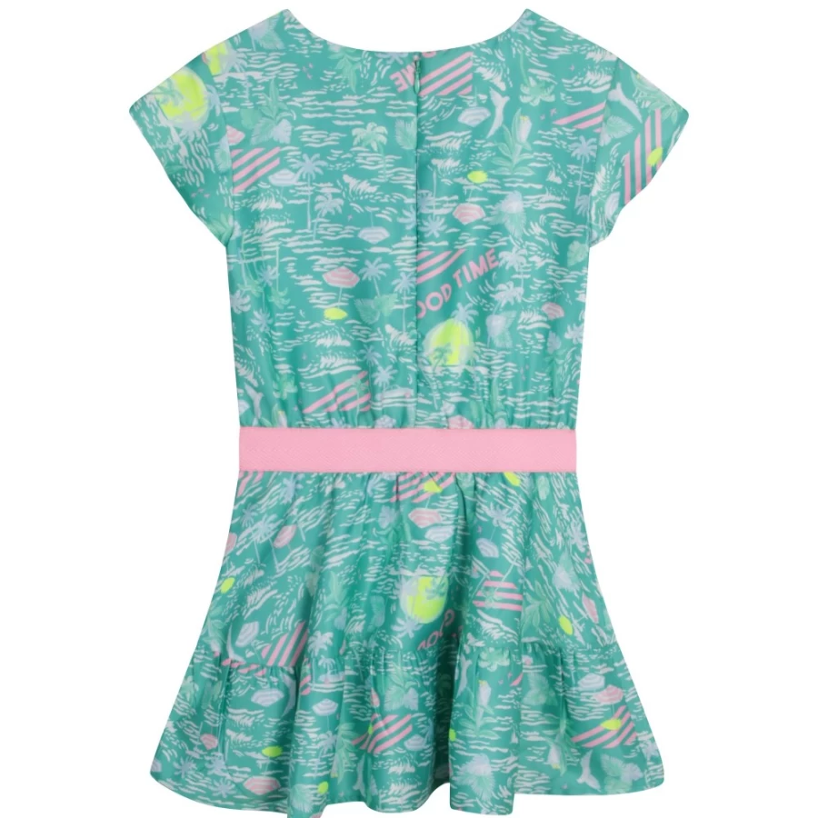 BILLIEBLUSH Sea-Green Printed Satin Dress for Girls - Elegant Floral Party Gown