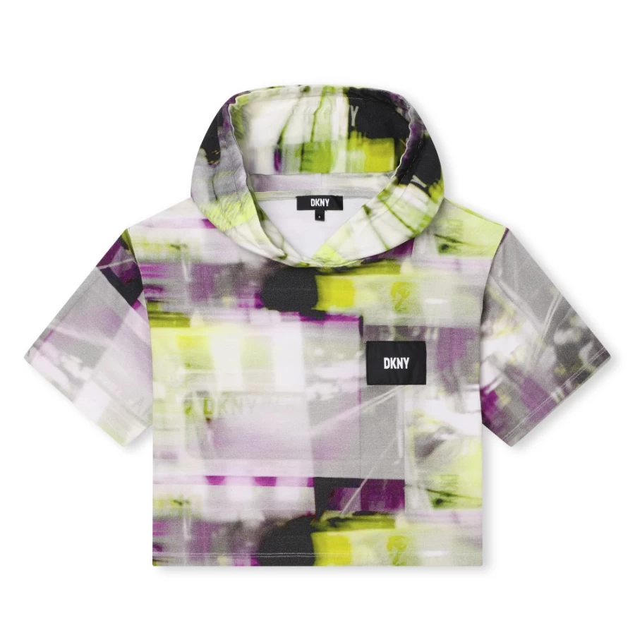 DKNY Girls' Cotton Hooded T-Shirt - Soft & Comfortable Pullover Top