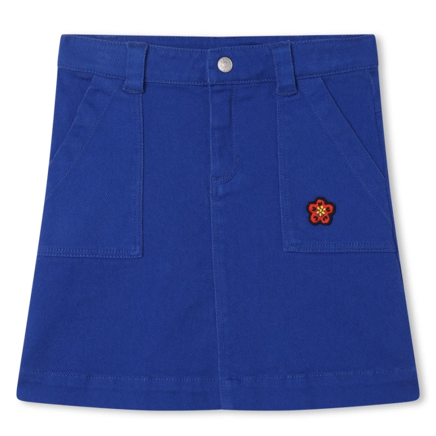 KENZO KIDS Girls Blue Cotton Adjustable Waist Skirt for Comfort and Style