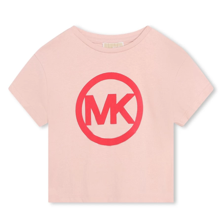 MICHAEL KORS Girls Salmon Color Short-Sleeved T-Shirt for Casual Wear