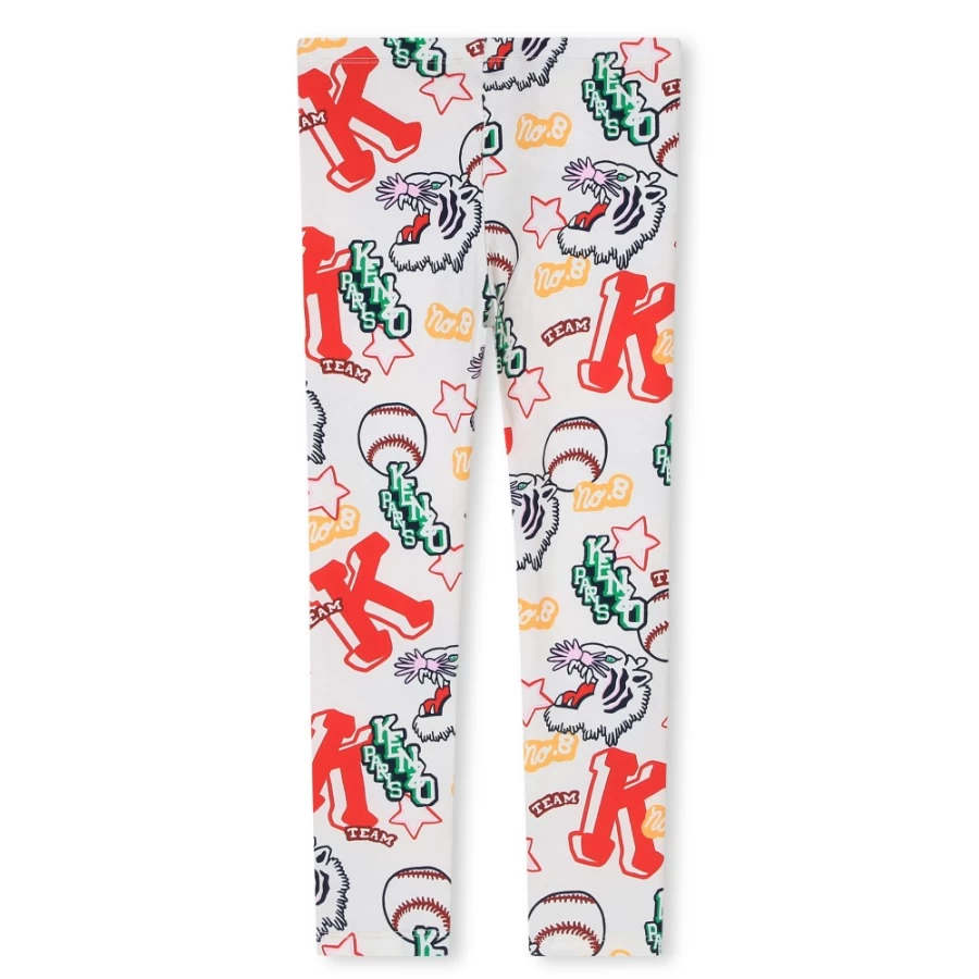 KENZO KIDS Girls Ivory Cotton Leggings with Pattern - Stylish & Comfortable