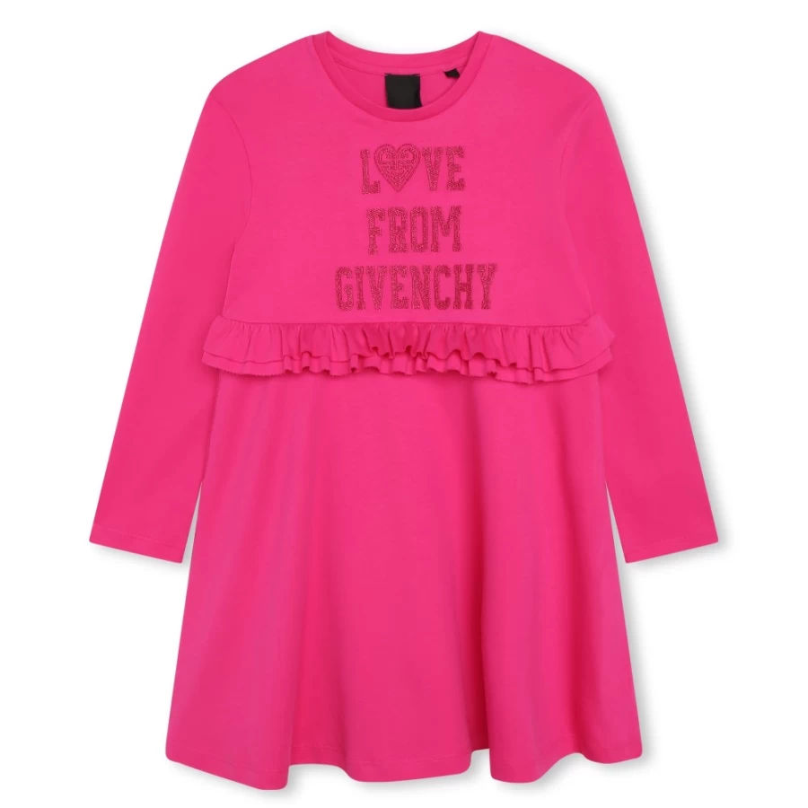 GIVENCHY Pink Pep'S Frilled Cotton Dress for Girls