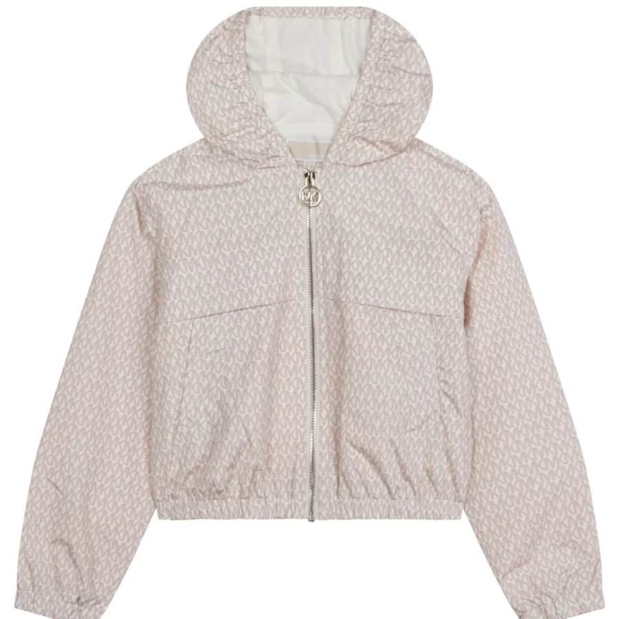 MICHAEL KORS Girls Ivory Hooded Zip-Up Windbreaker Jacket