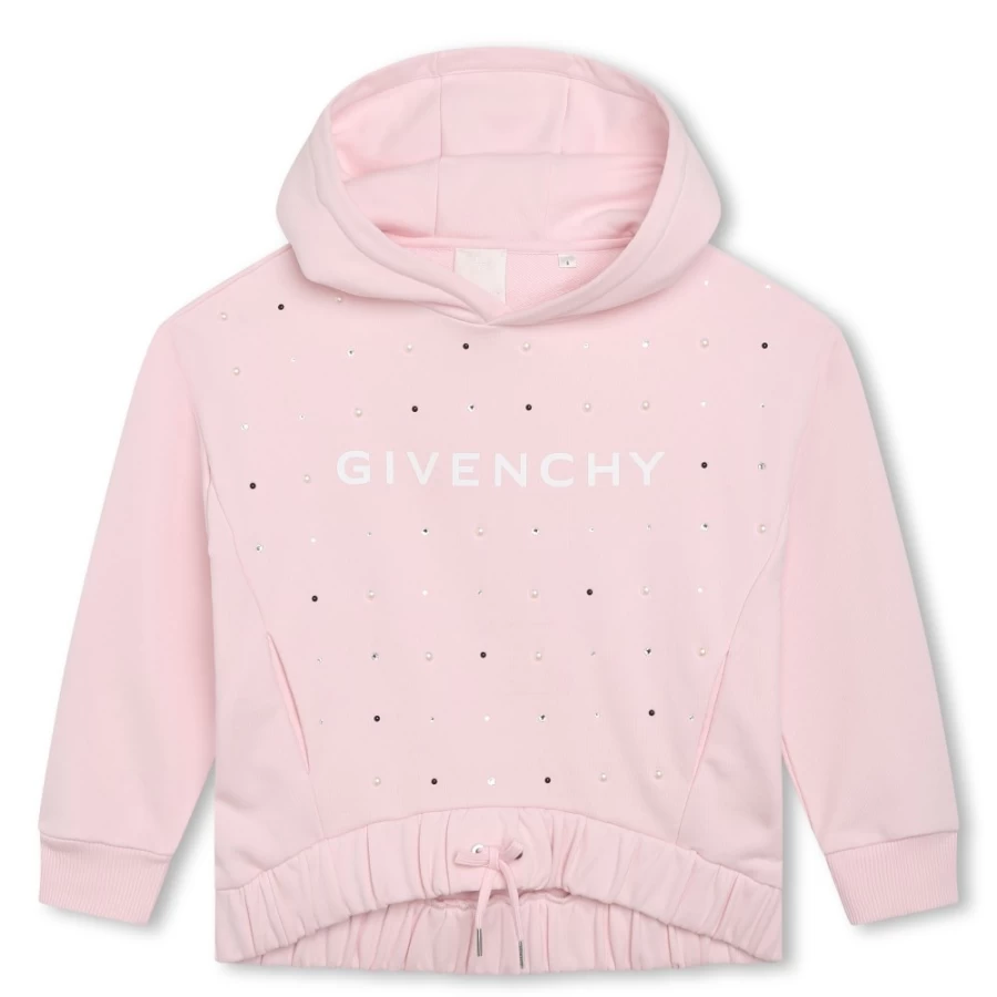Givenchy Marshmallow Hooded Rhinestone Sweatshirt for Girls | 44Z Pink Crystal Embellished Pullover