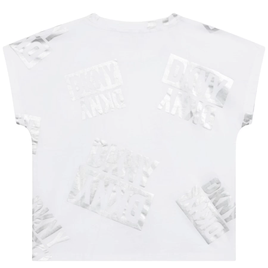 DKNY Girls' White Short-Sleeved Cotton T-Shirt - Casual Comfort Fit Tee for Kids