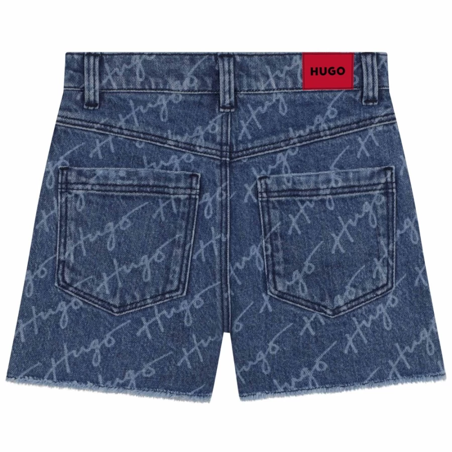 HUGO Bleach Washed Denim Shorts for Girls - High-Quality Distressed Jean Shorts