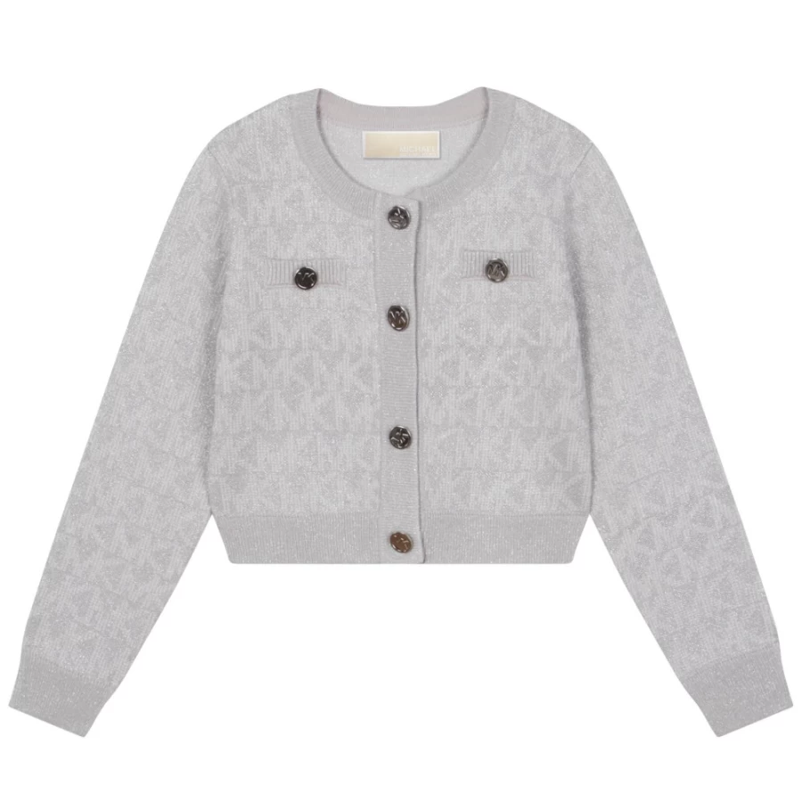 MICHAEL KORS Light Grey Button-Up Knitted Cardigan for Girls