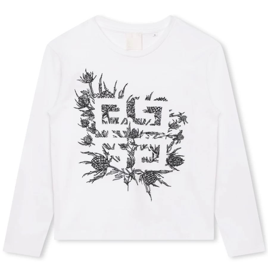GIVENCHY Girls White Embroidered T-Shirt | Stylish Cotton Tee for Kids