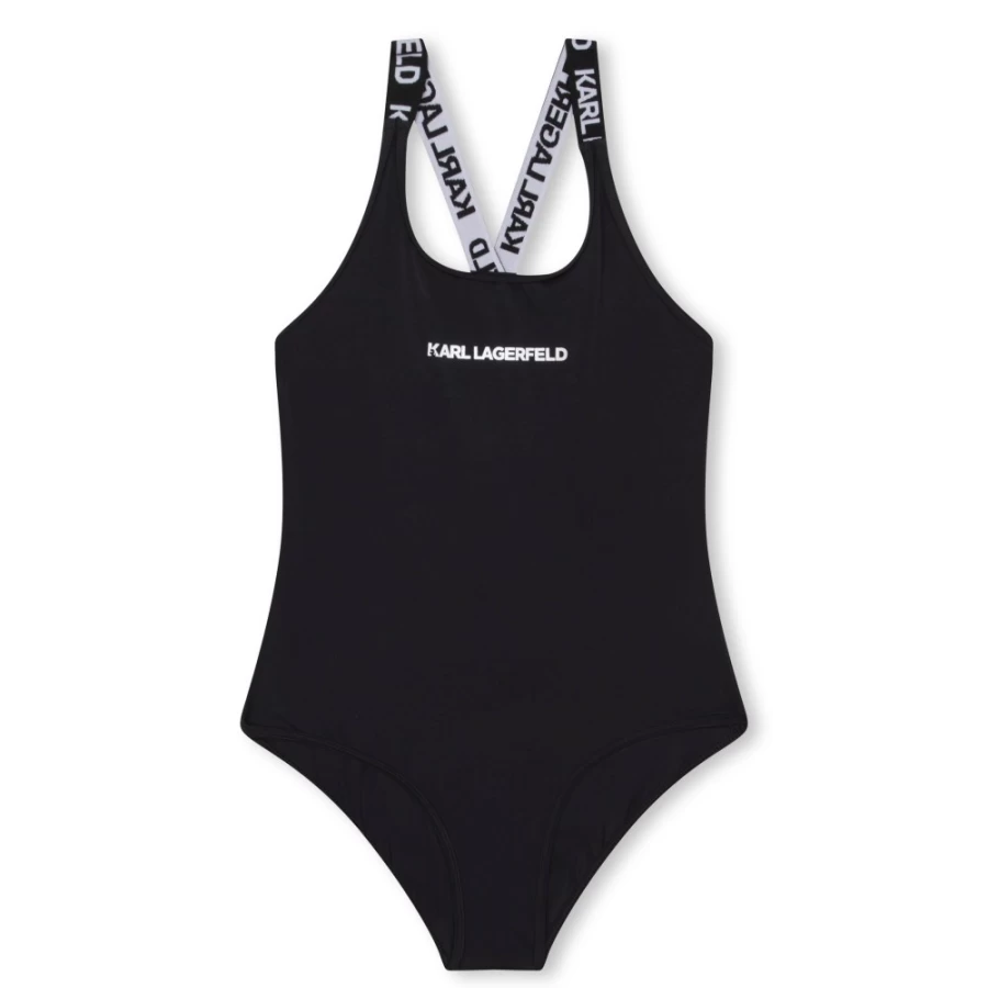 KARL LAGERFELD KIDS Black One-Piece Bathing Suit for Girls with Embroidered Logo