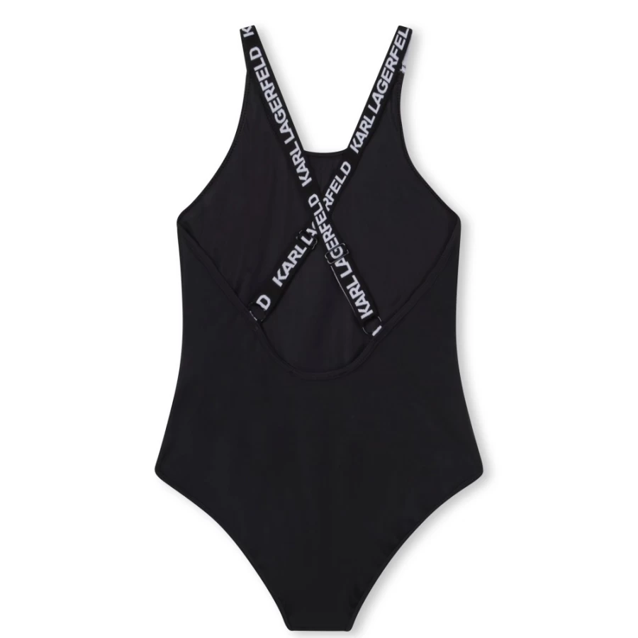 KARL LAGERFELD KIDS Black One-Piece Bathing Suit for Girls with Embroidered Logo
