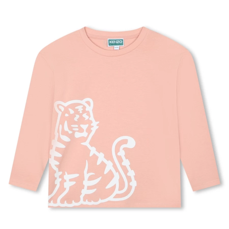 KENZO KIDS Girls Nude Long-Sleeved T-Shirt for Comfort and Style