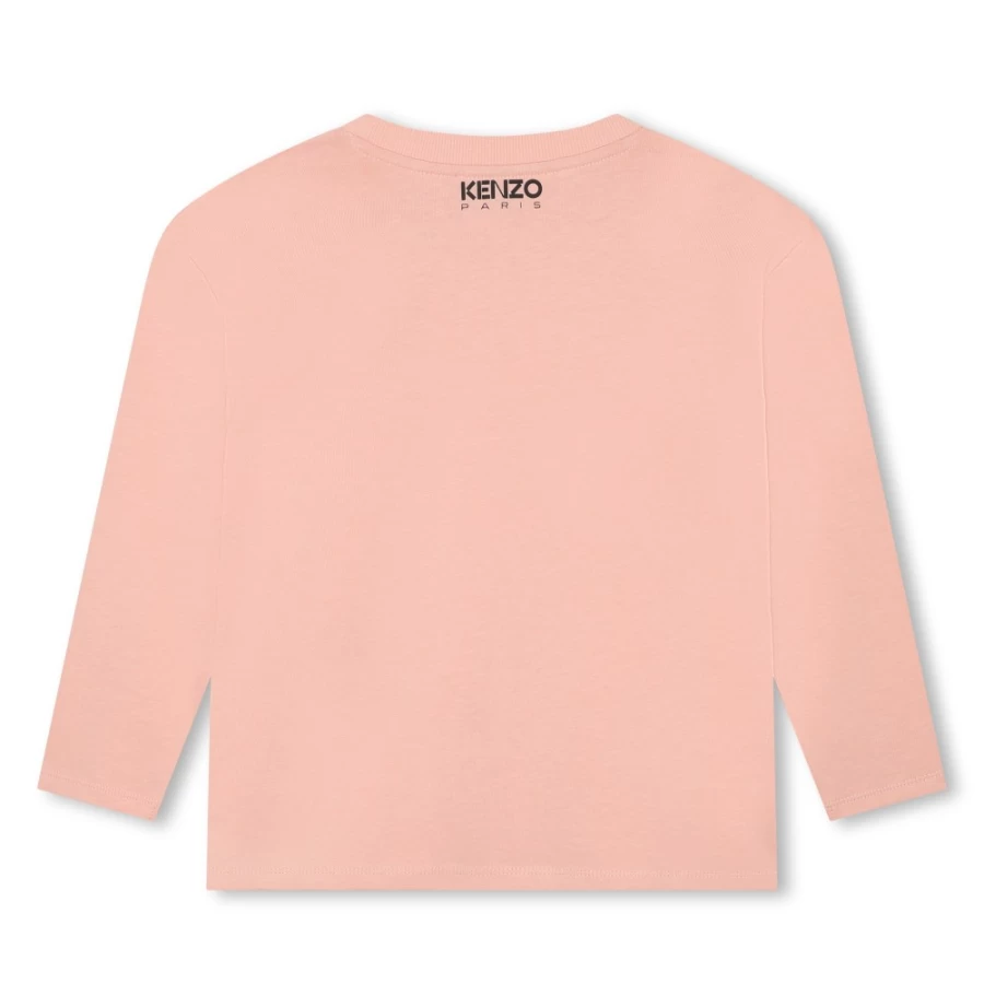 KENZO KIDS Girls Nude Long-Sleeved T-Shirt for Comfort and Style