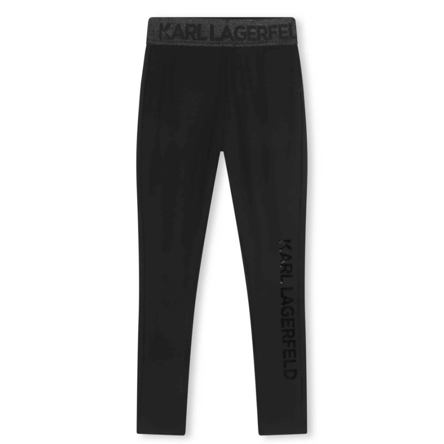 KARL LAGERFELD KIDS Girls Black Shiny Print Leggings for Fashion & Comfort
