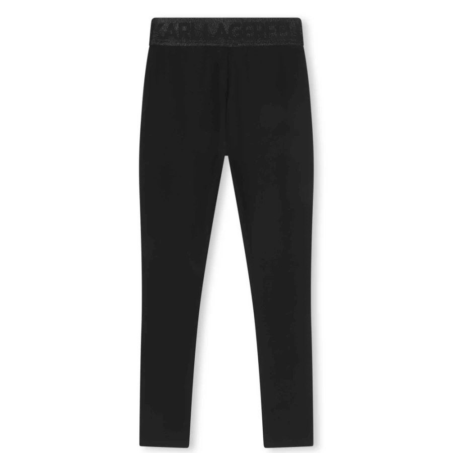KARL LAGERFELD KIDS Girls Black Shiny Print Leggings for Fashion & Comfort