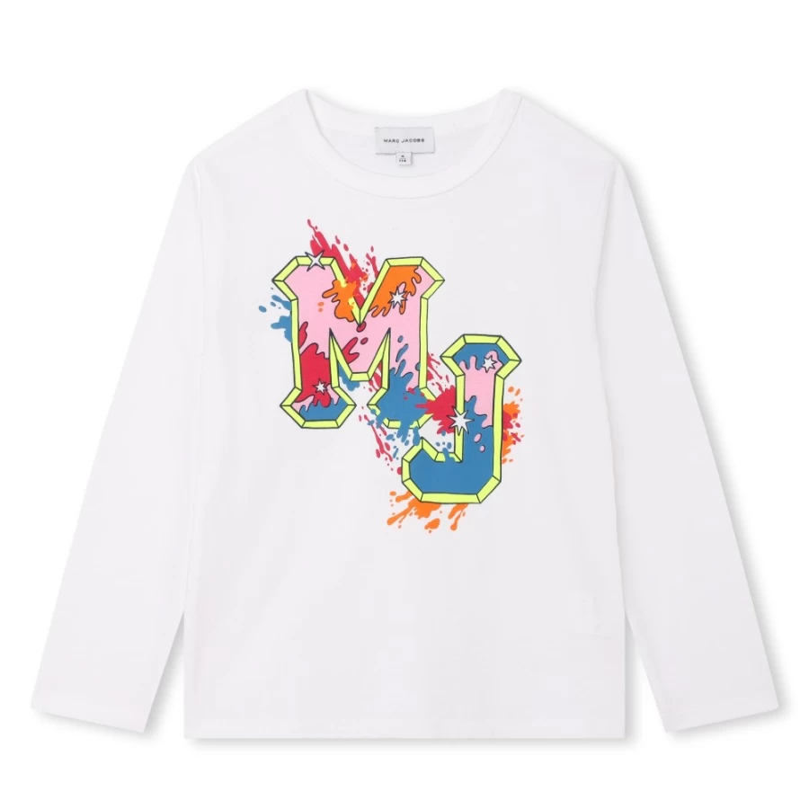 MARC JACOBS Girls White Long-Sleeved T-Shirt for Casual Comfort