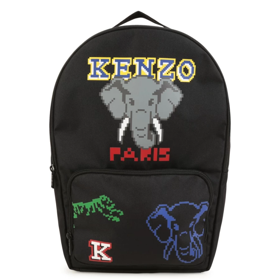 KENZO KIDS Flocked Canvas Backpack for Girls - Slate Blue School Bag, Lightweight Durable Backpack for Teens