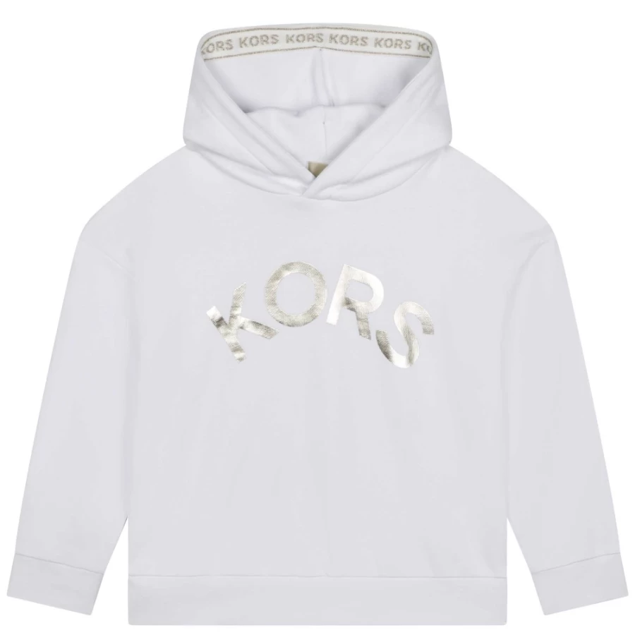 MICHAEL KORS Girls White Cotton Hooded Sweatshirt for Kids