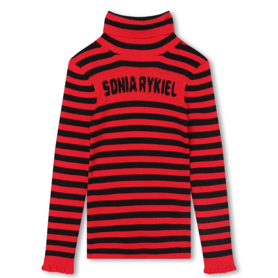 SONIA RYKIEL Girls Red Tricot Polo-Neck Jumper - Soft Knit Pullover for Girls