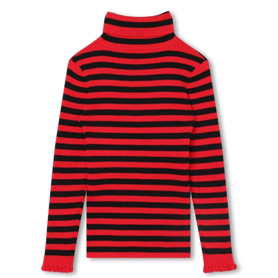 SONIA RYKIEL Girls Red Tricot Polo-Neck Jumper - Soft Knit Pullover for Girls
