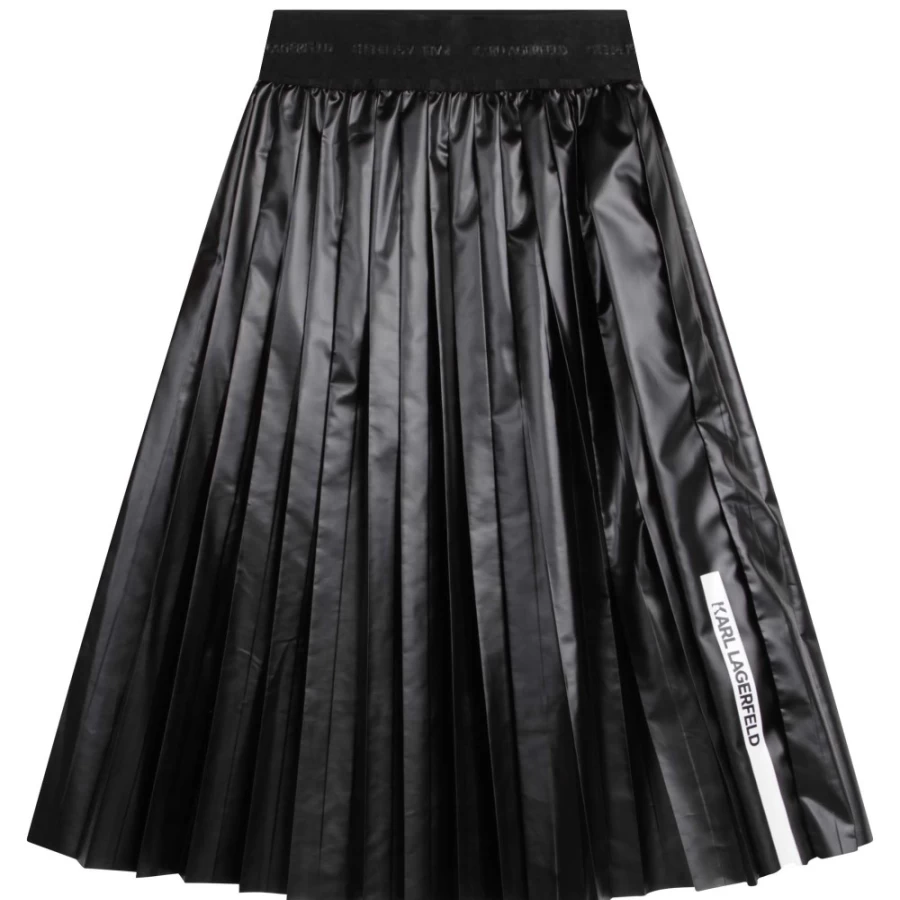 KARL LAGERFELD KIDS Black Pleated Midi Skirt for Girls