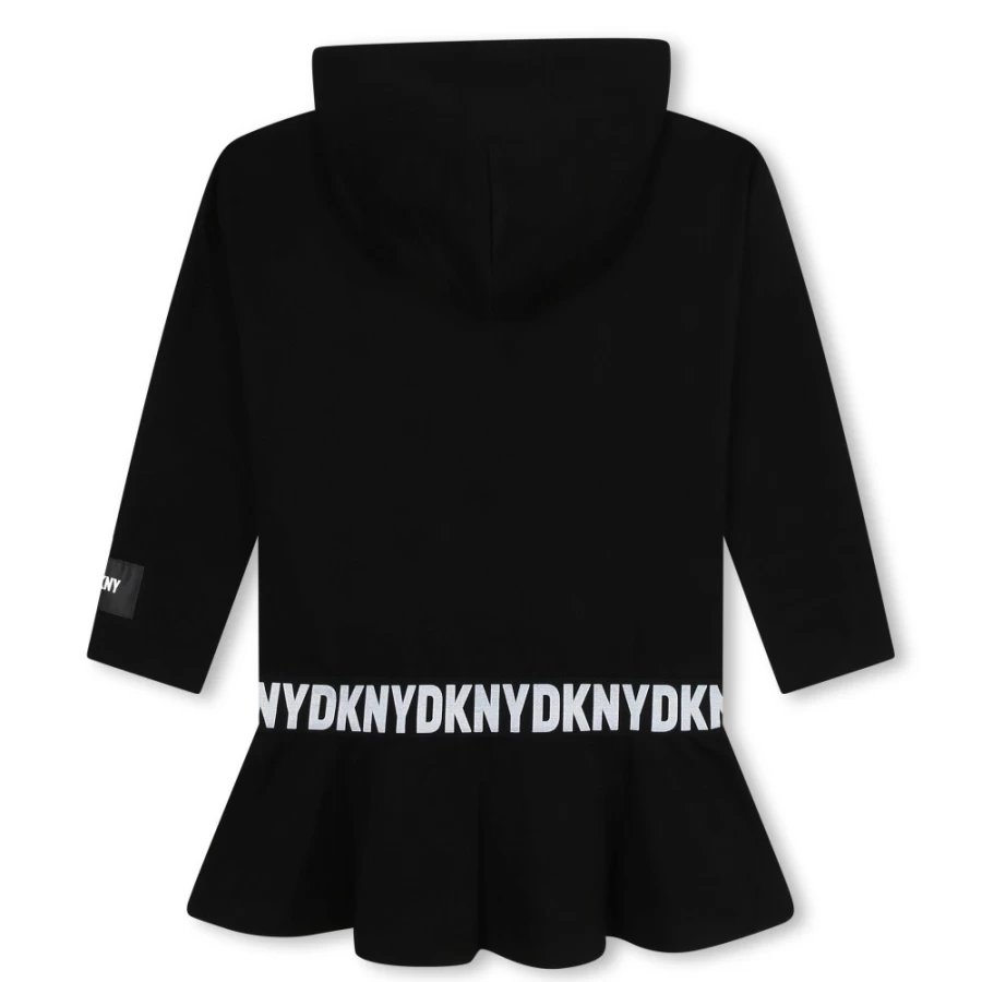 DKNY Girls' Black Hooded Fleece Dress - Warm & Cozy Winter Wear