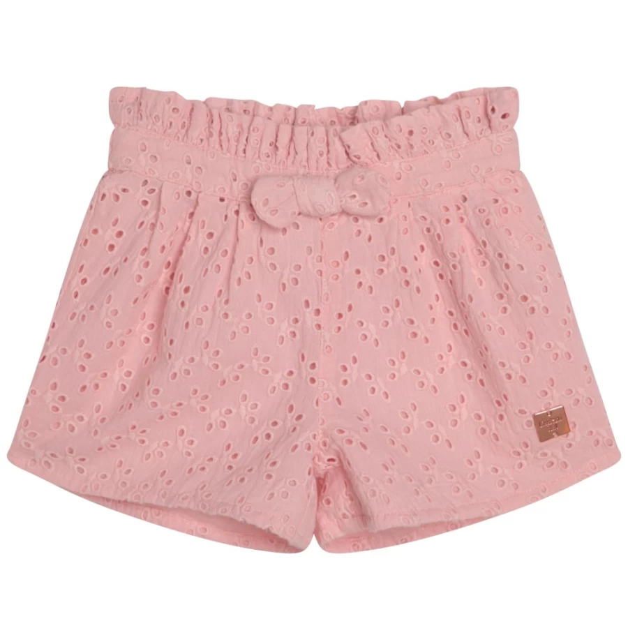 CARREMENT BEAU Girls' Pink Broderie Anglaise Shorts | Floral Embroidery Shorts for Girls