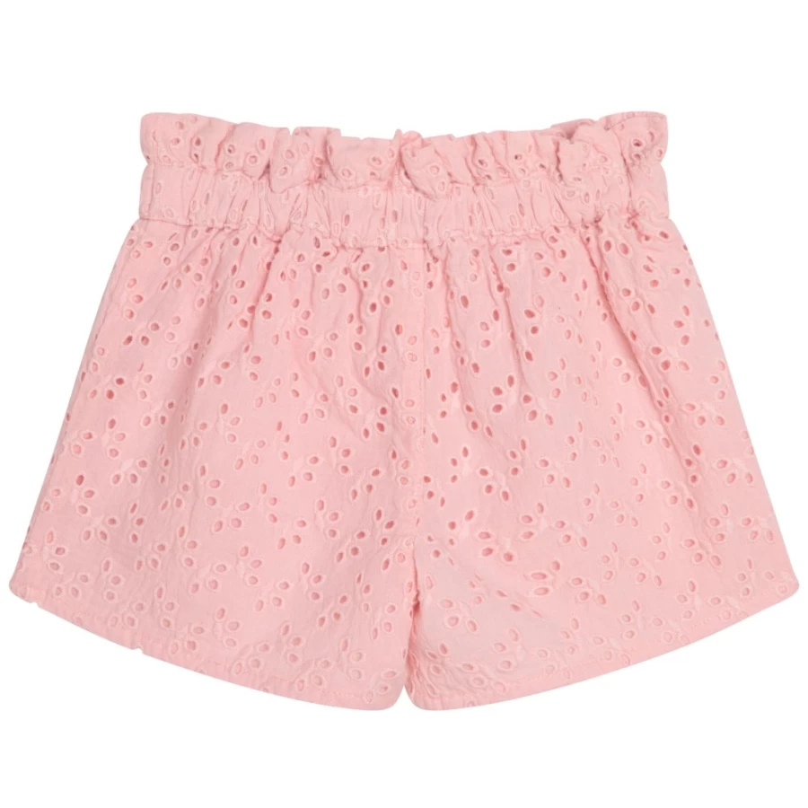 CARREMENT BEAU Girls' Pink Broderie Anglaise Shorts | Floral Embroidery Shorts for Girls