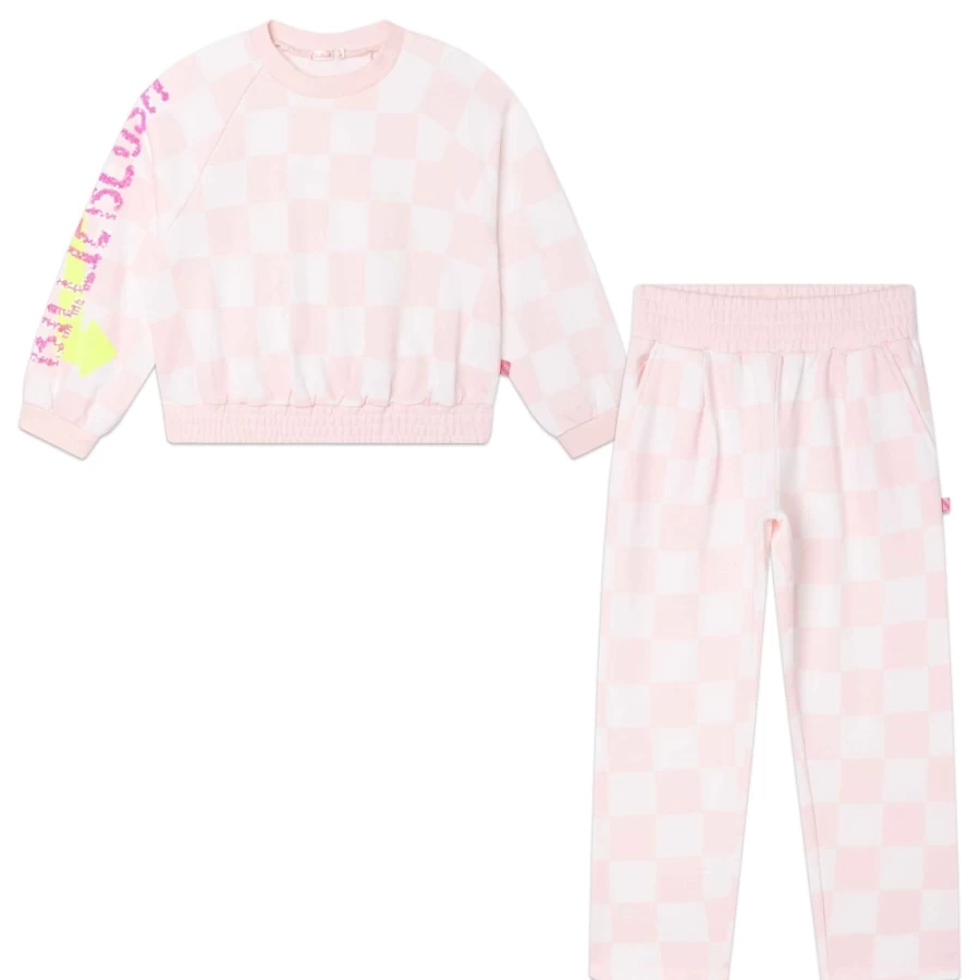 BILLIEBLUSH Girls Pink Pale Fleece Jogging Set - Soft Comfortable Athletic Outfit