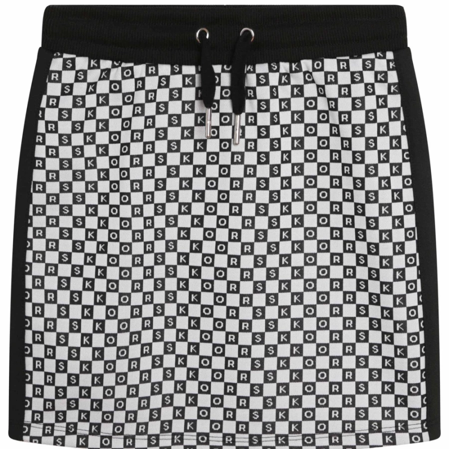 MICHAEL KORS Girls' Black & White Straight-Cut Chequered Skirt