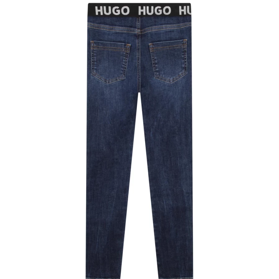 HUGO Girl's Denim Blue Leggings - Stretch Comfort Jeans for Active Kids