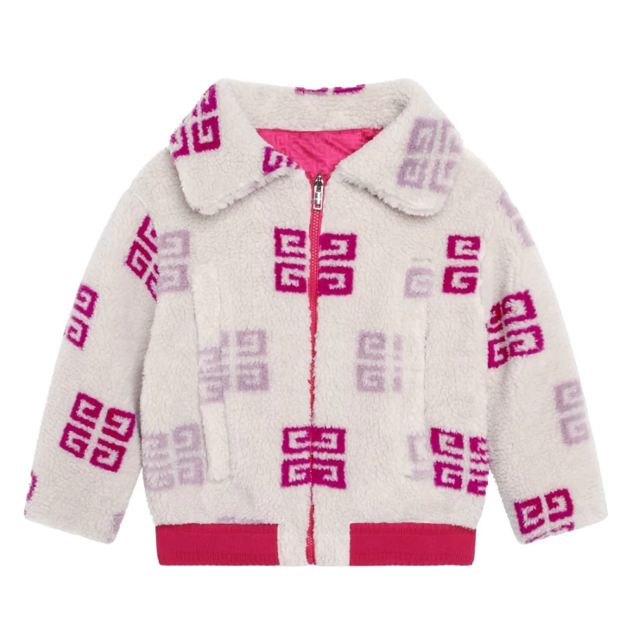 GIVENCHY Cream Reversible Hooded Jacket for Girls - Stylish Dual-Side Design