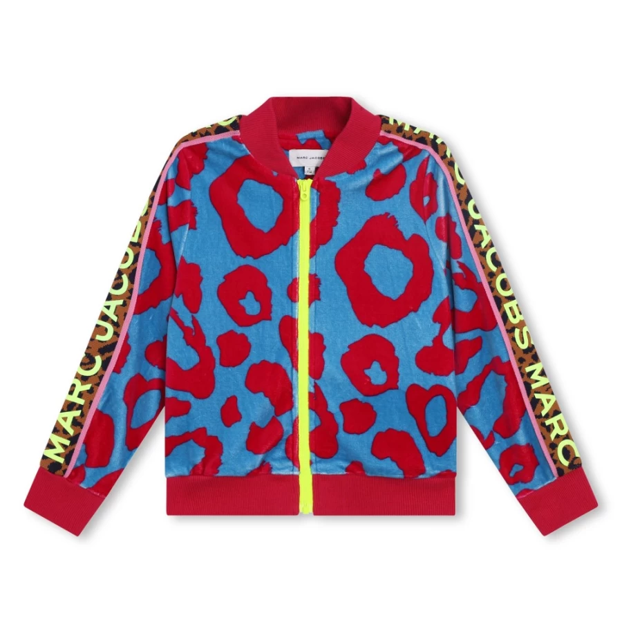 MARC JACOBS Girls Fuschia Velvet Zip-Up Hoodie Sweatshirt