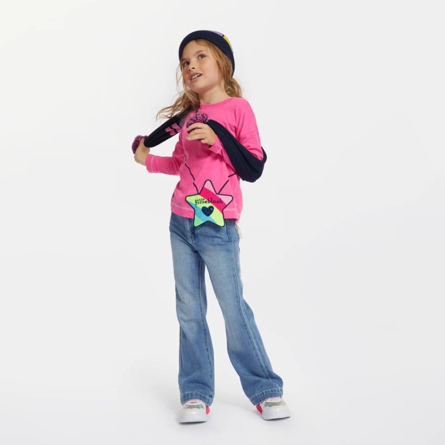 BILLIEBLUSH Girl's Trompe-L'Oeil Bag Print T-Shirt in Malabar Fluorescent