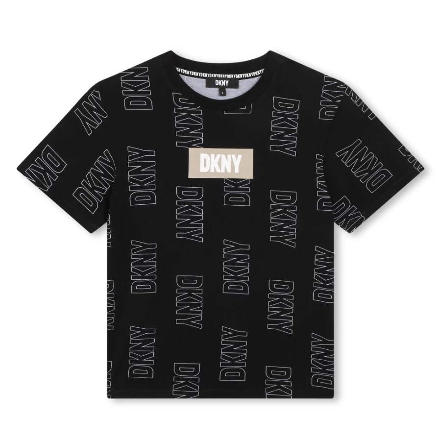 DKNY Girls' Black Short-Sleeved Cotton T-Shirt for Casual Wear