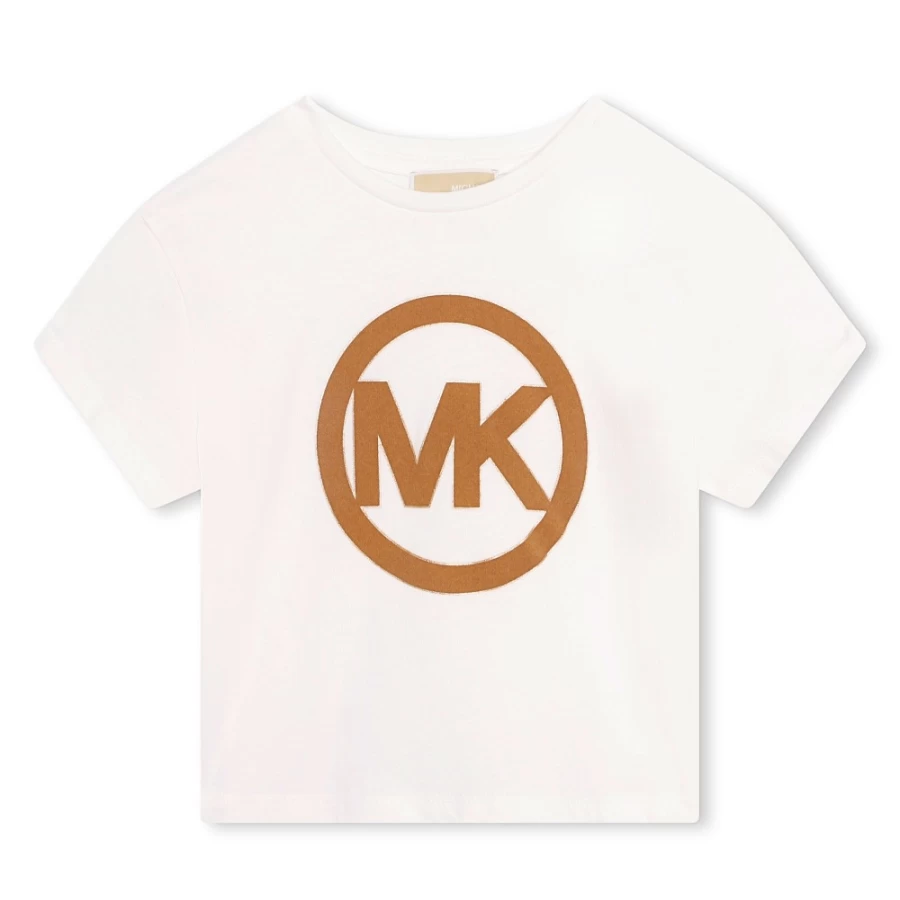 MICHAEL KORS Girls Off-White Short-Sleeved Cotton T-Shirt for Casual Wear