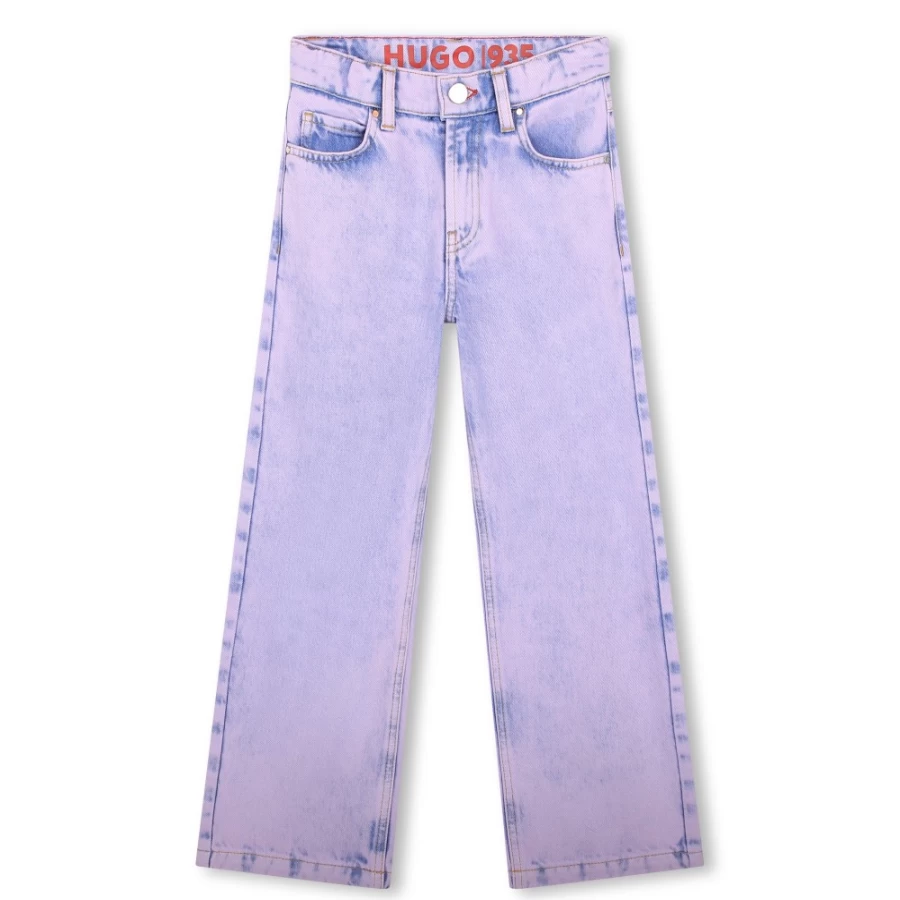 HUGO Girls' Overdyed Denim Trousers - Vintage Washed Blue Jeans for Teens
