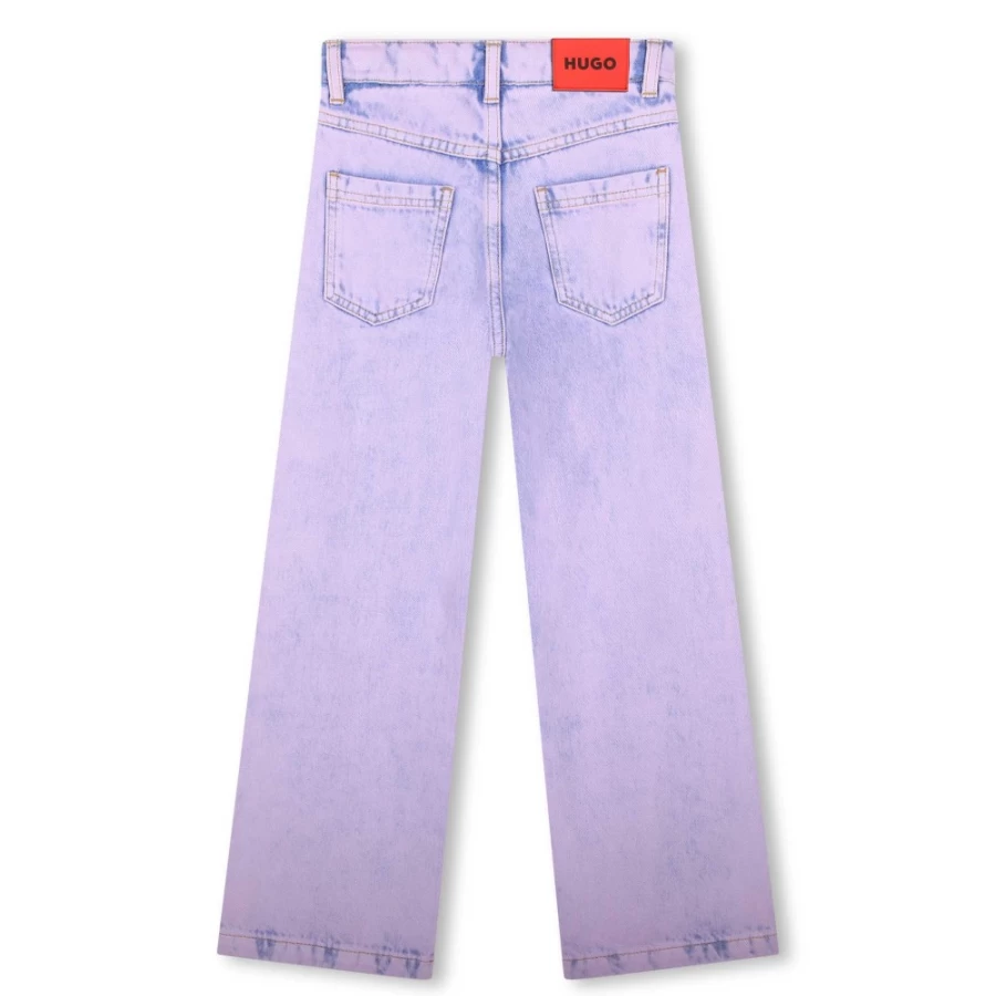 HUGO Girls' Overdyed Denim Trousers - Vintage Washed Blue Jeans for Teens