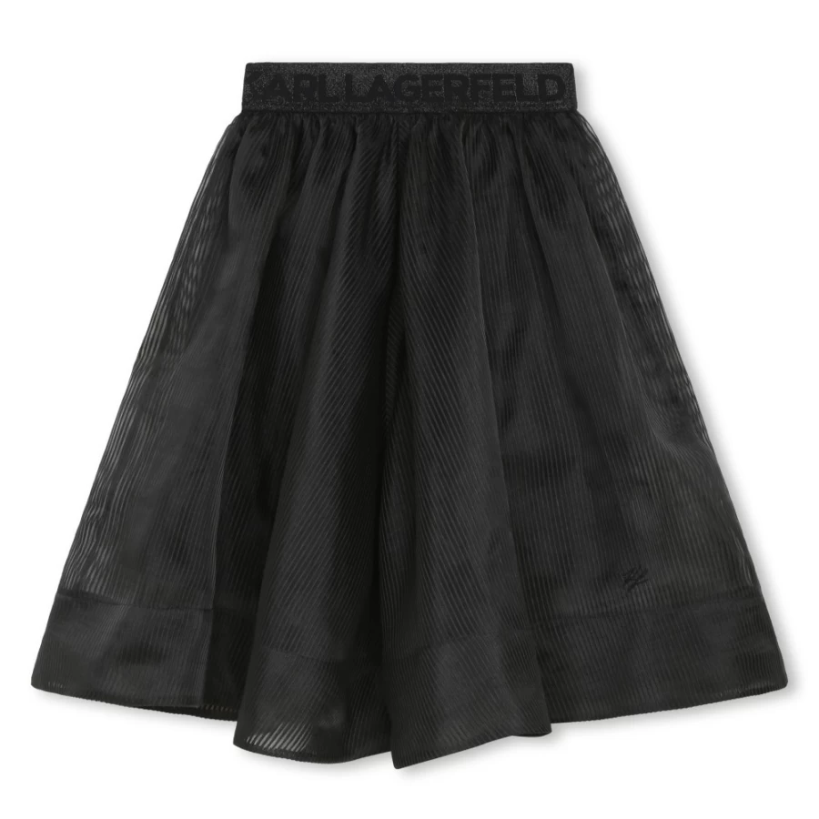 KARL LAGERFELD KIDS Black Striped Organza Skirt for Girls