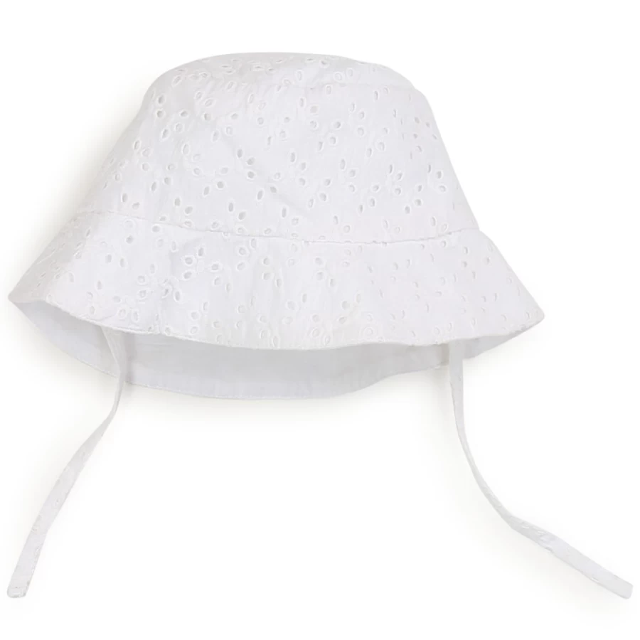 CARREMENT BEAU White Broderie Anglaise Hat for Girls - Elegant Embroidered Sun Hat