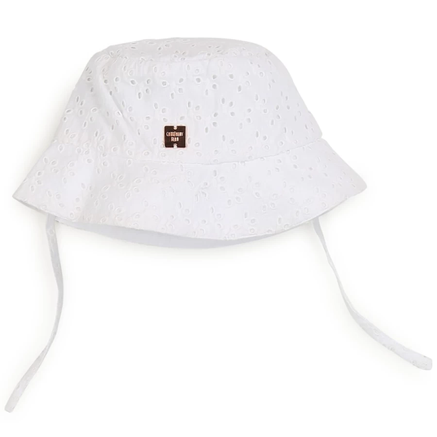 CARREMENT BEAU White Broderie Anglaise Hat for Girls - Elegant Embroidered Sun Hat