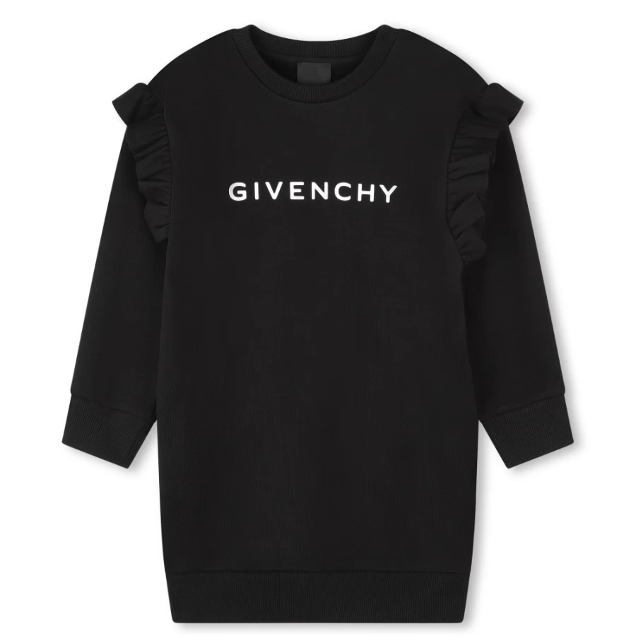 GIVENCHY Black Straight Fleece Dress for Girls - Warm & Stylish Winter Outfit