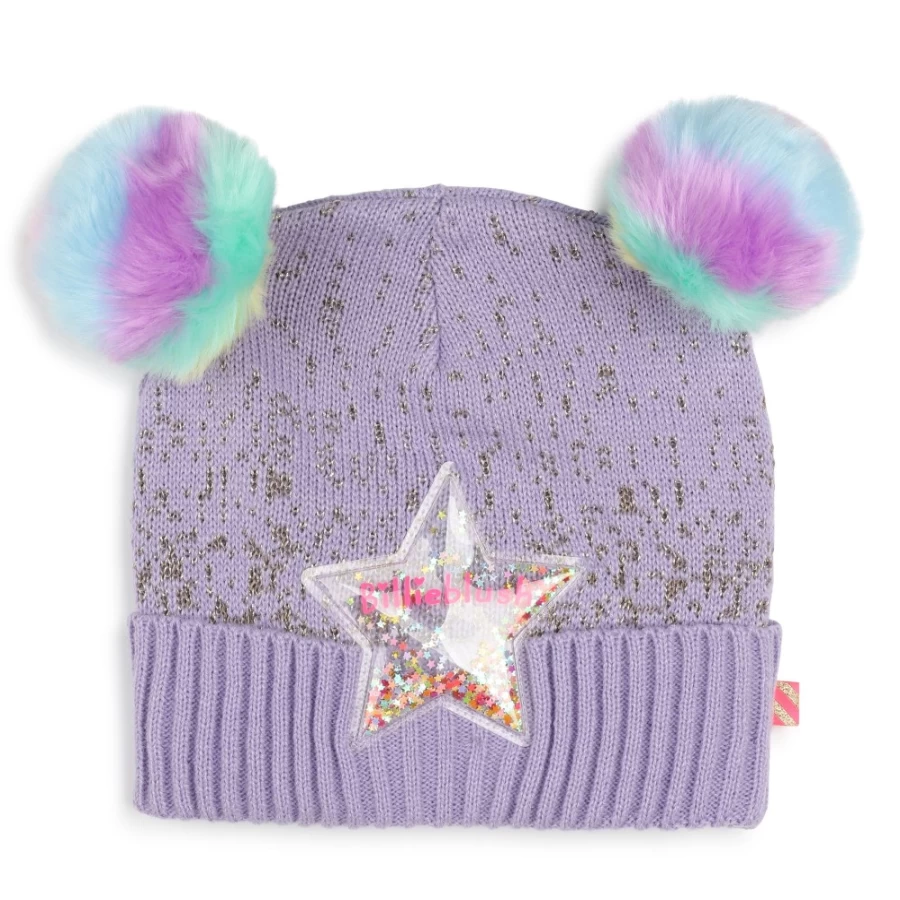 BILLIEBLUSH Lilac Beanie for Girls - Soft Two Pom-Poms Winter Hat