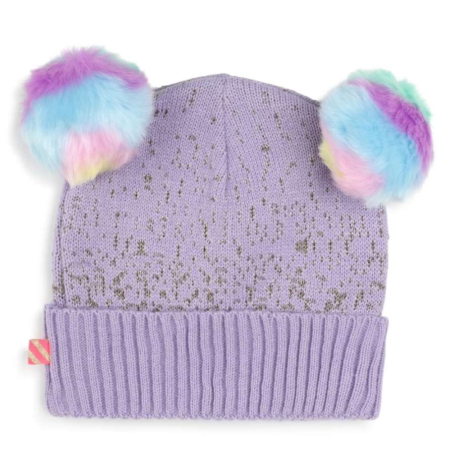 BILLIEBLUSH Lilac Beanie for Girls - Soft Two Pom-Poms Winter Hat