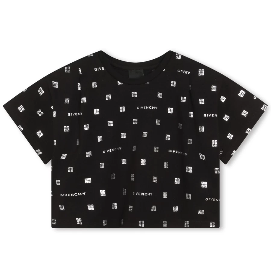 Givenchy Black Pleated Print T-Shirt for Girls