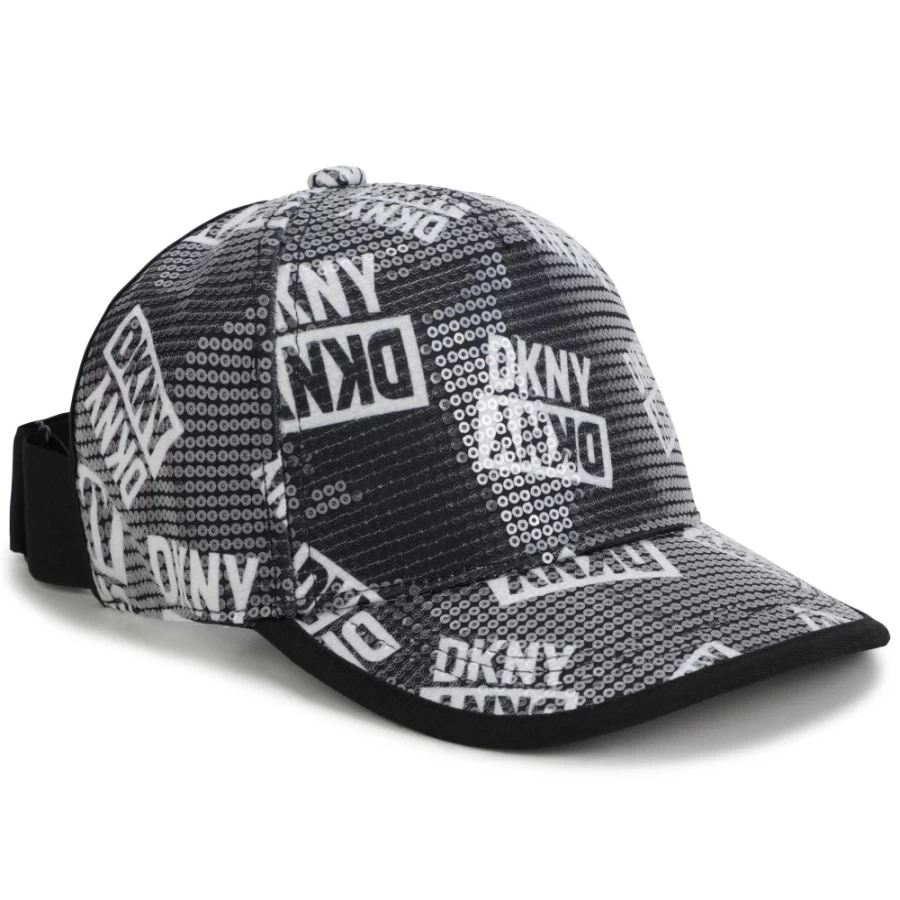 DKNY Girls' Black & White Sequined Half-Cap | Sparkling Beaded Hat for Girls
