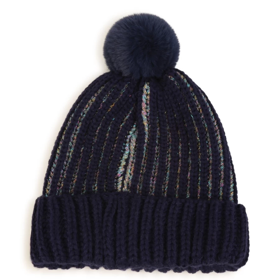 BILLIEBLUSH Navy Striped Beanie With Hearts for Girls - Cute Knit Winter Hat