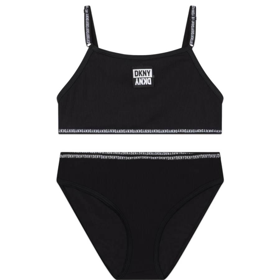 DKNY Girls' Black Two-Piece Swimwear | Stylish Bikini Set for Kids
