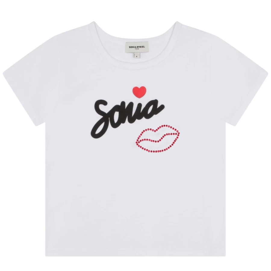 SONIA RYKIEL Girls' White Short-Sleeved Cotton T-Shirt for Casual Wear