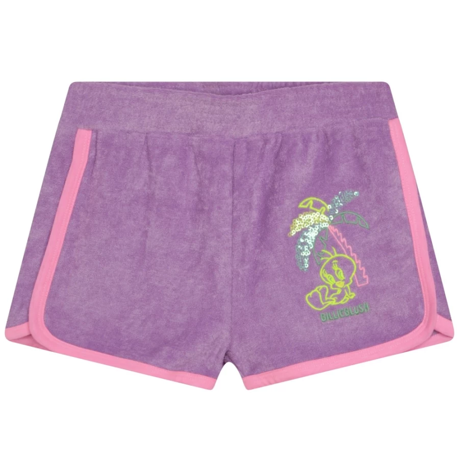 BILLIEBLUSH Girls' Violet Printed Terrycloth Shorts for Comfort & Style