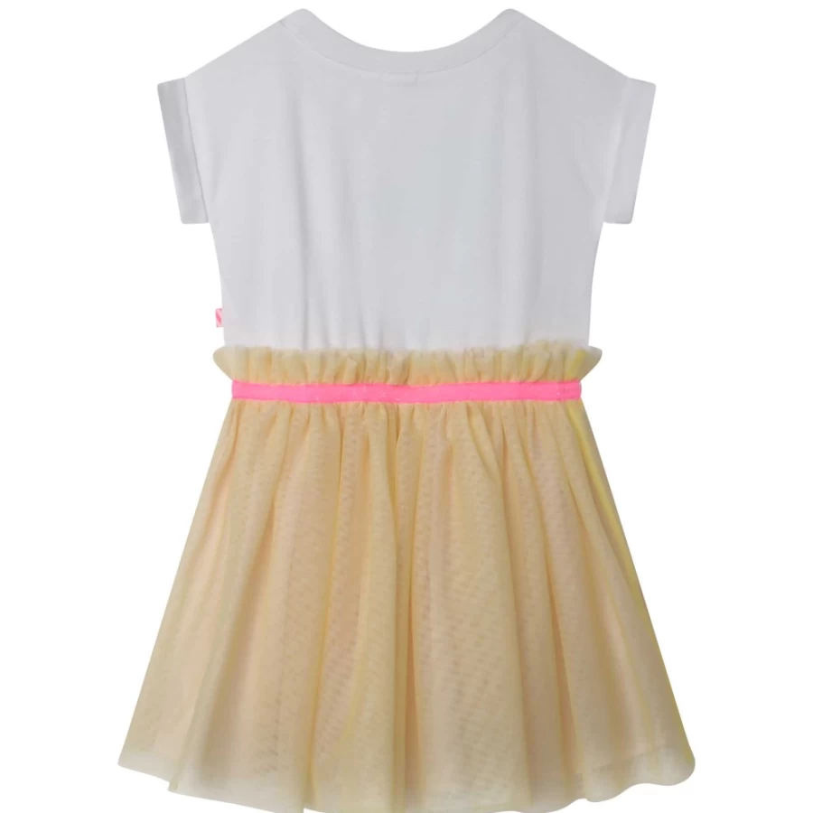 BILLIEBLUSH Girls' White Short-Sleeve Bi-Material Dress